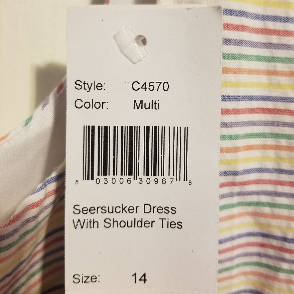 NWT Florence Eiseman Seersucker Dress with Shoulder ties Size 14 Color Multi - Picture 6 of 7